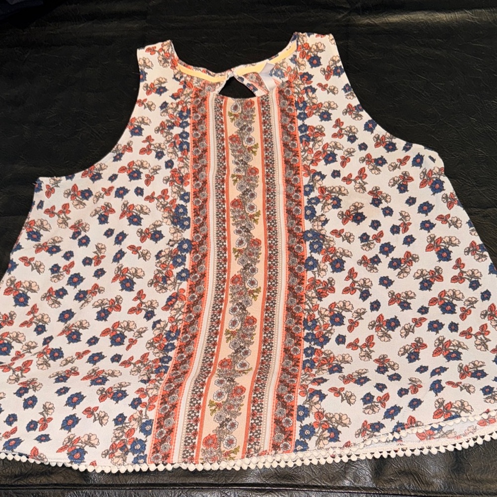 Xhilaration Floral Print Blouse - Orange and Blue, EUC (CL) - Picture 1 of 6